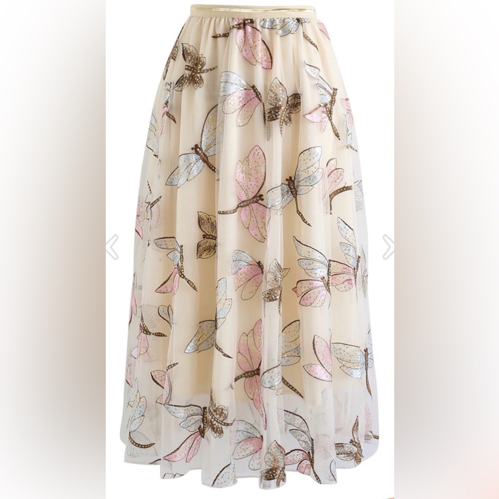 Chicwish Embroidered Dragonfly Mesh Skirt